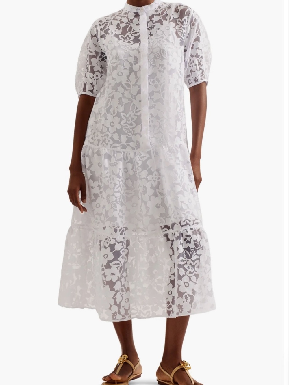 Ted Baker Claarey Floral Motif Tiered Midi Dress Oversized Excellent Condition 0 - Picture 1 of 6